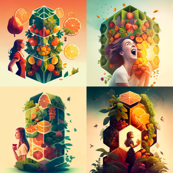 TechnologyBetween_happy_woman_eating_fruits_from_a_hexagonal_ve_ef703519-b831-4c63-be80-962a5994721a